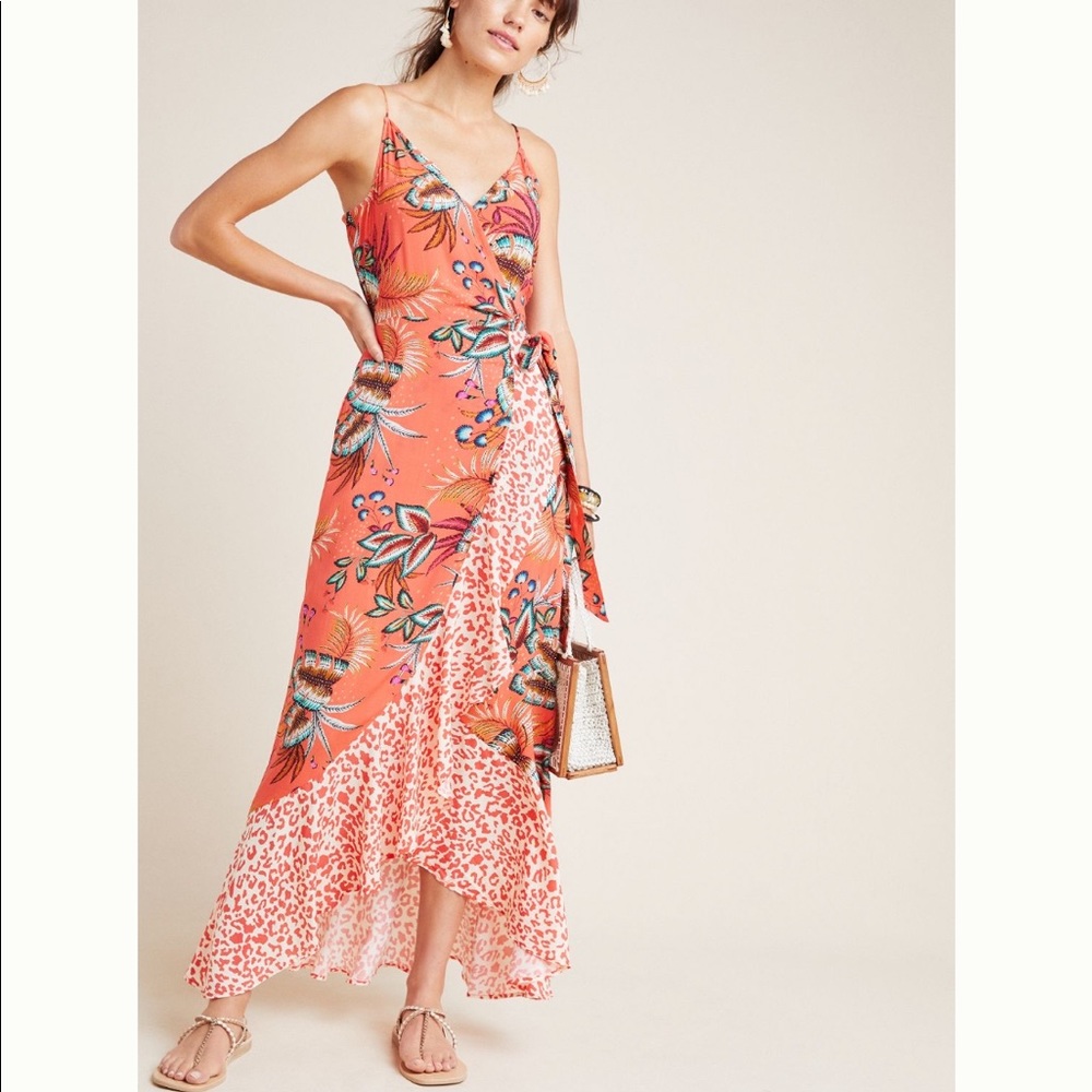Anthropologie Orange Floral Maxi Dress